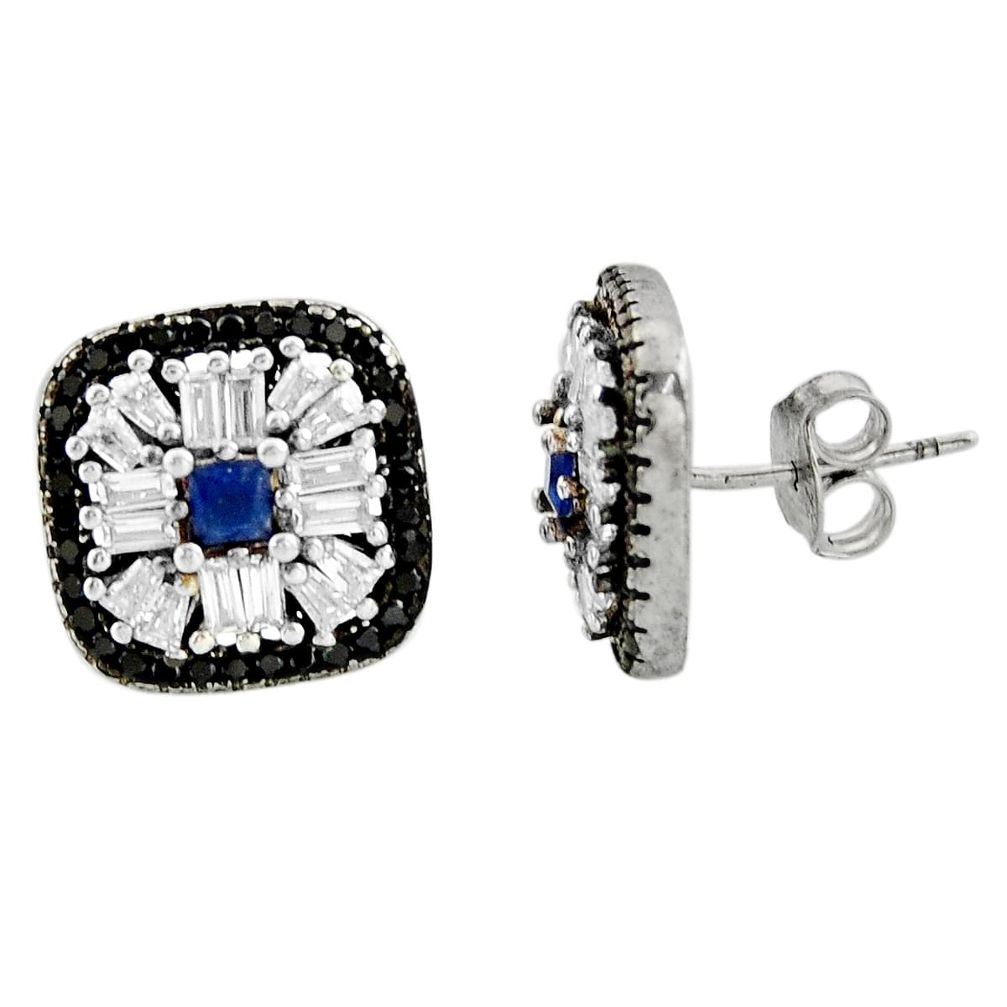 5.81cts blue sapphire (lab) topaz 925 sterling silver stud earrings c9497