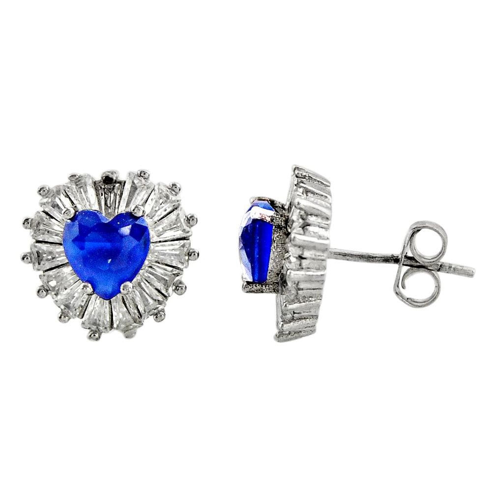 6.04cts blue sapphire (lab) topaz 925 sterling silver stud earrings c9522