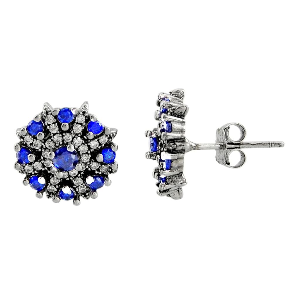 3.33cts blue sapphire (lab) topaz 925 sterling silver stud earrings c9558
