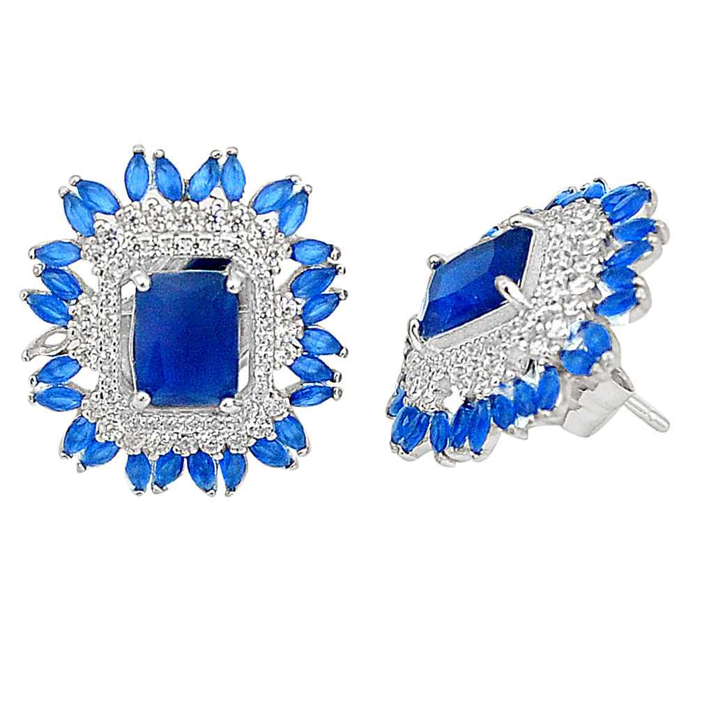 Blue sapphire quartz topaz 925 sterling silver stud earrings c19369