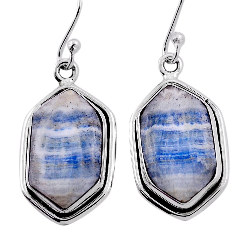 12.99cts blue scheelite (lapis lace onyx) hexagon silver dangle earrings n39667