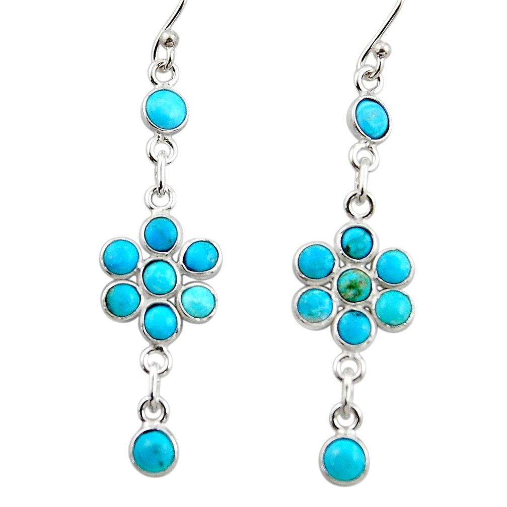 7.72cts blue sleeping beauty turquoise 925 silver dangle earrings r45109