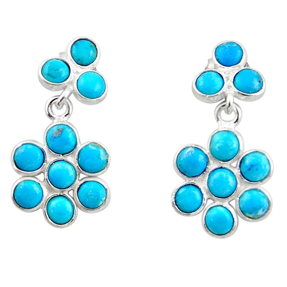 7.76cts blue sleeping beauty turquoise 925 silver dangle earrings r45111