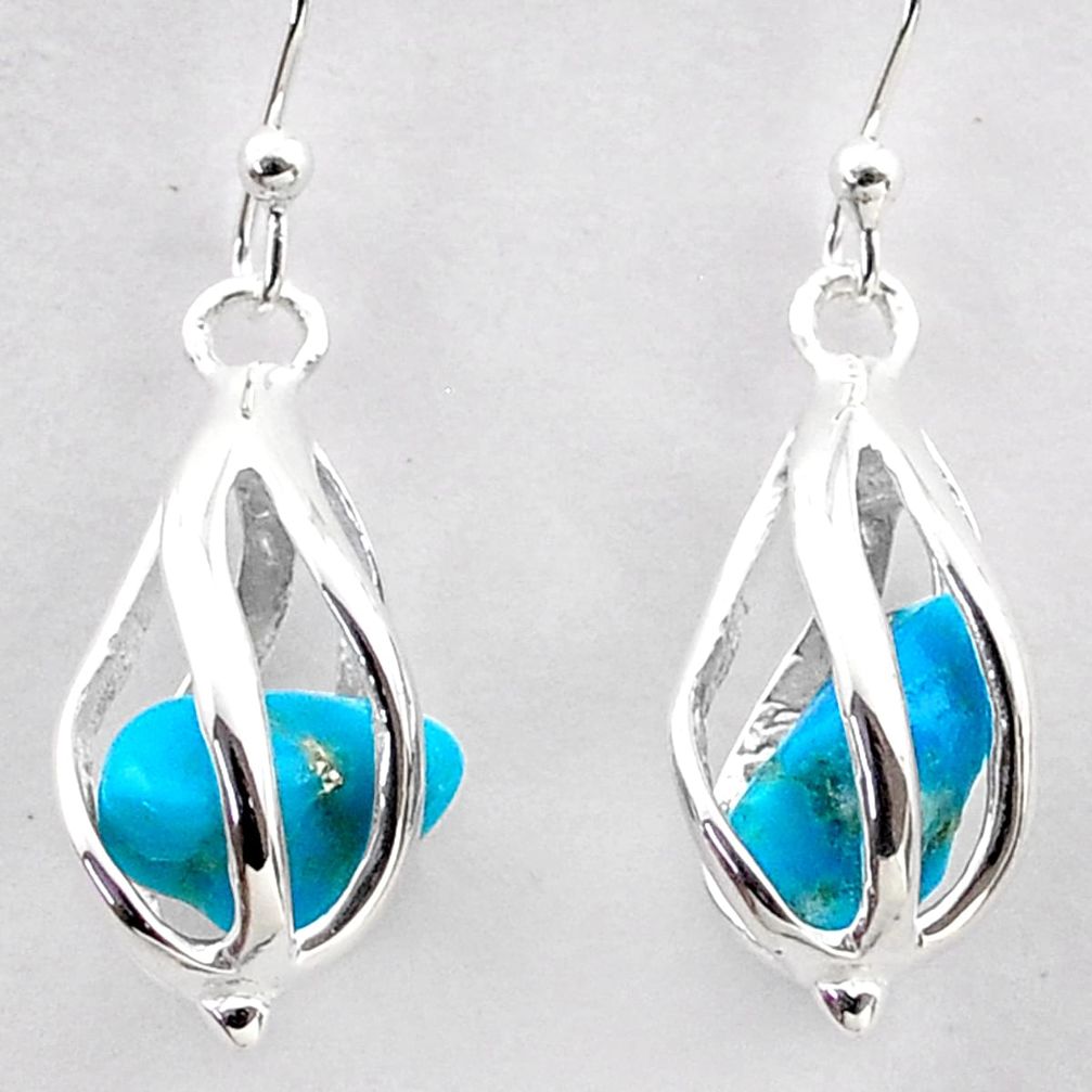 6.59cts blue sleeping beauty turquoise 925 sterling silver cage earrings t72052