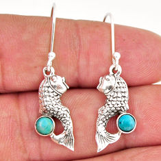 1.08cts blue sleeping beauty turquoise 925 sterling silver fish earrings y46326
