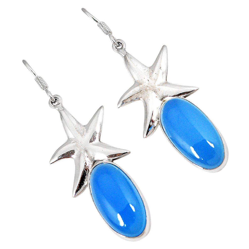 Blue smithsonite oval 925 sterling silver star fish earrings jewelry j10588