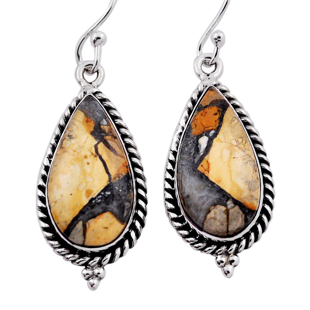 15.09cts brecciated mookaite (australian jasper) silver dangle earrings n39615