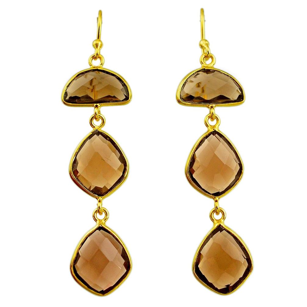 18.57cts brown smoky topaz 14k gold handmade dangle earrings t11389