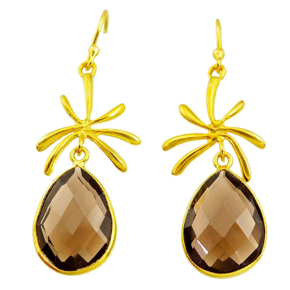 17.35cts brown smoky topaz 14k gold handmade dangle earrings t11405