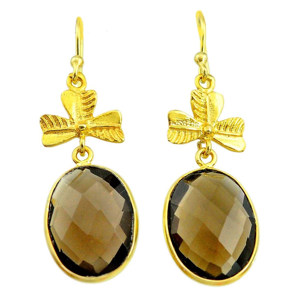 16.07cts brown smoky topaz 14k gold handmade dangle earrings t11425