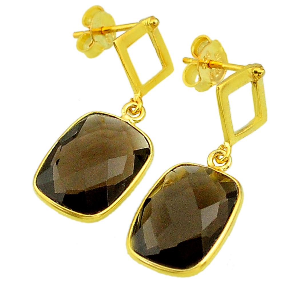 10.65cts brown smoky topaz 14k gold handmade dangle earrings t11441