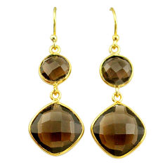 13.51cts brown smoky topaz 14k gold dangle handmade earrings t14585