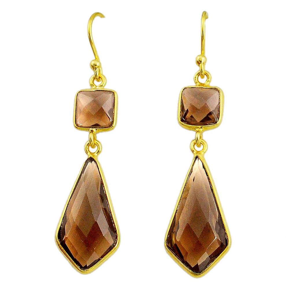 11.86cts brown smoky topaz 14k gold dangle handmade earrings t14642