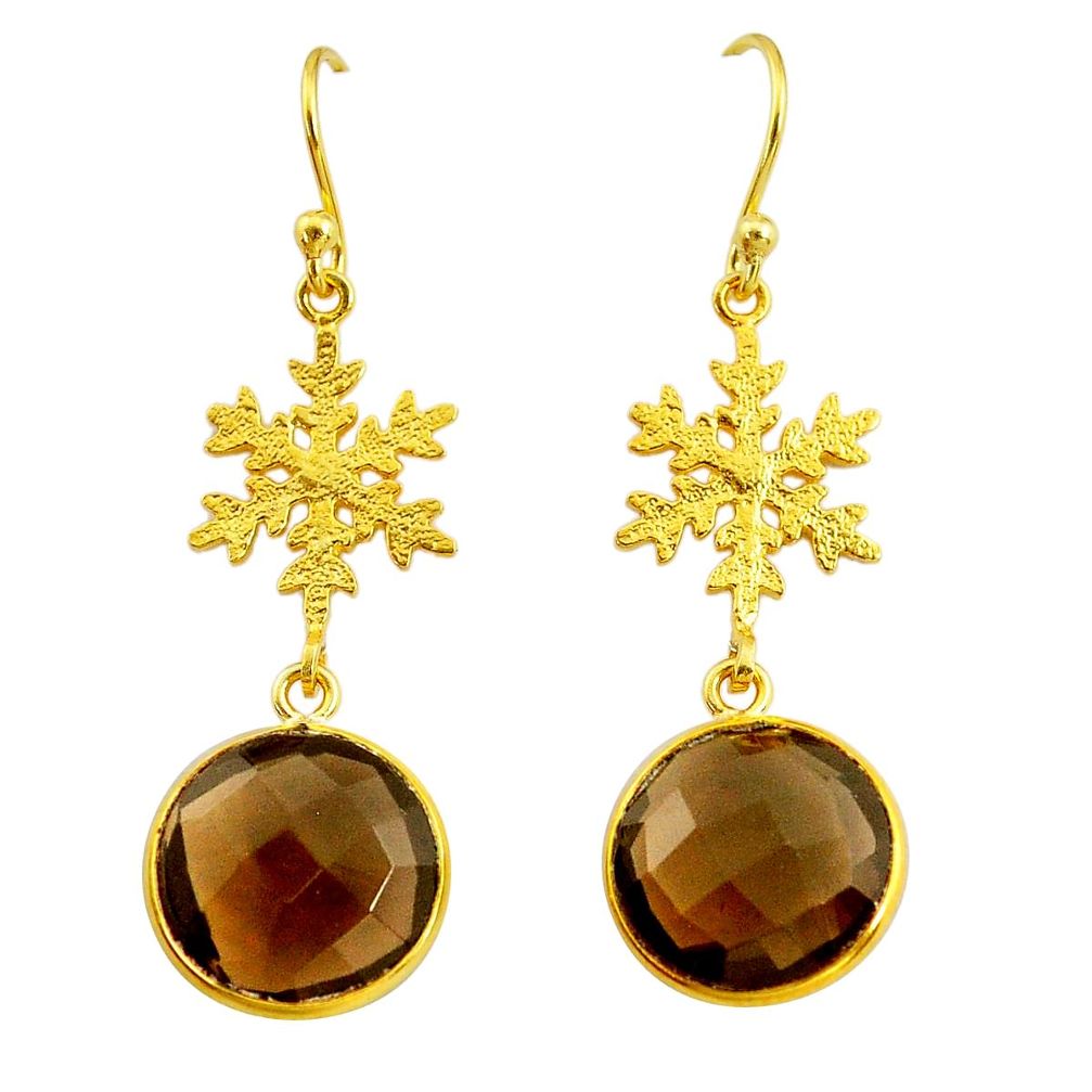 12.04cts brown smoky topaz 14k gold dangle handmade earrings t14652