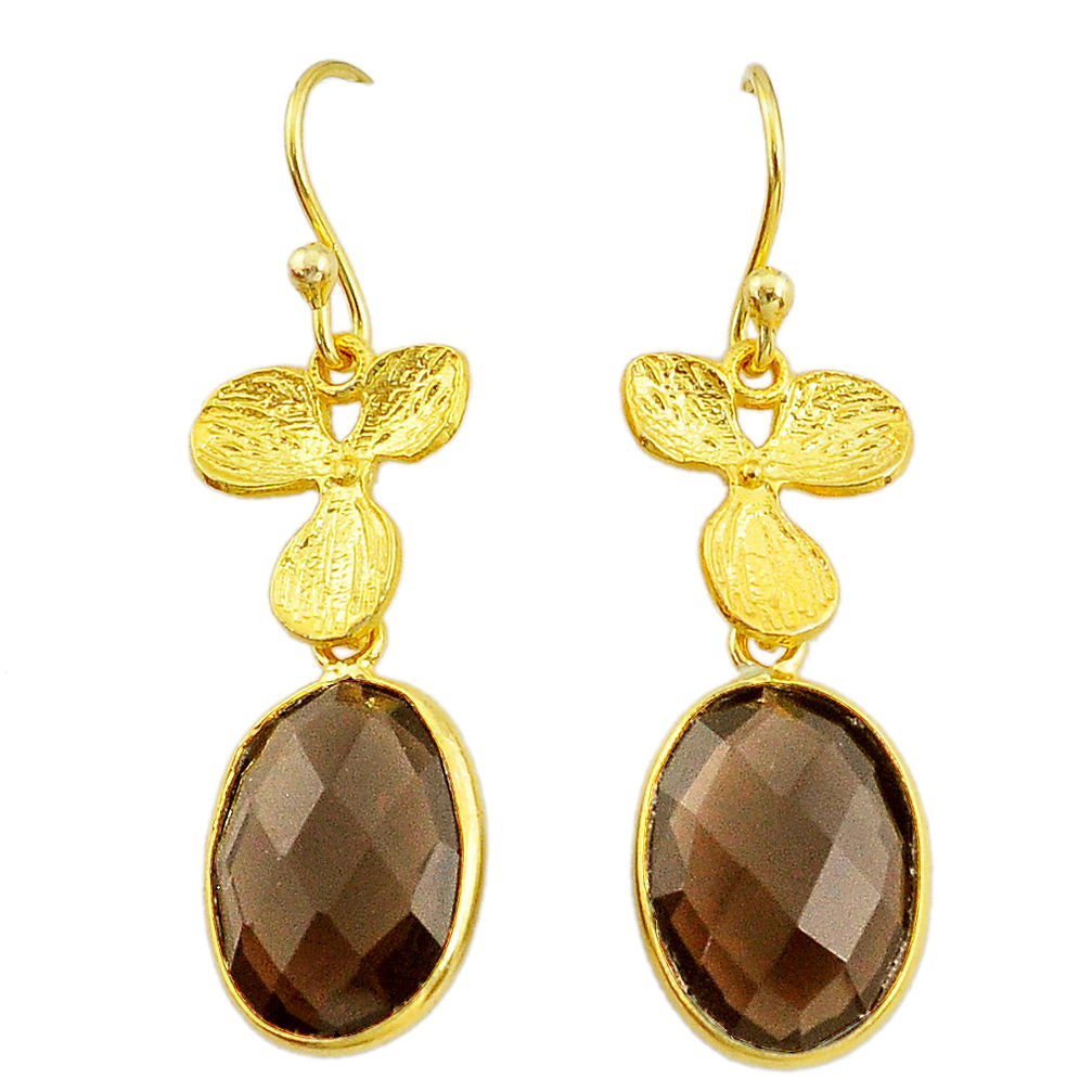 11.67cts brown smoky topaz 14k gold dangle handmade earrings t14681
