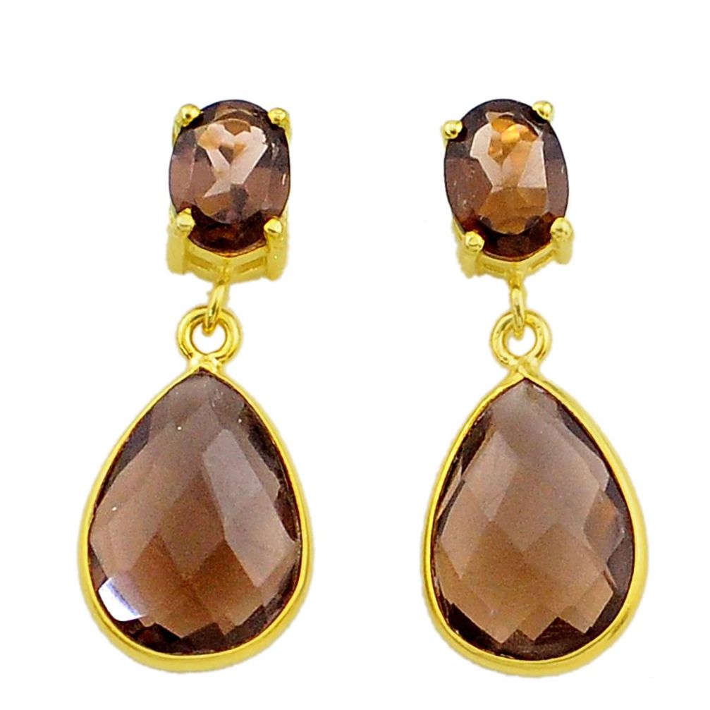 10.89cts brown smoky topaz handmade 14k gold dangle earrings t16482