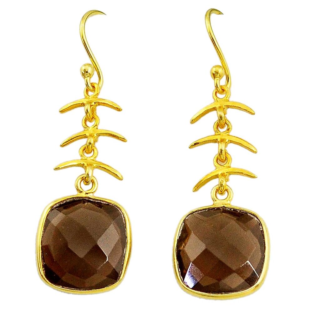 13.13cts brown smoky topaz handmade 14k gold dangle earrings t16526