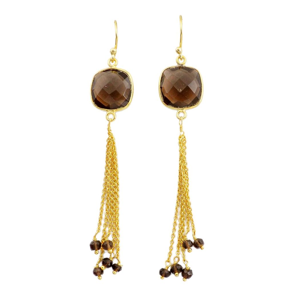 15.20cts brown smoky topaz handmade 14k gold dangle earrings t16651