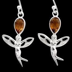 3.80cts brown smoky topaz 925 sterling silver angel wings fairy earrings t62826