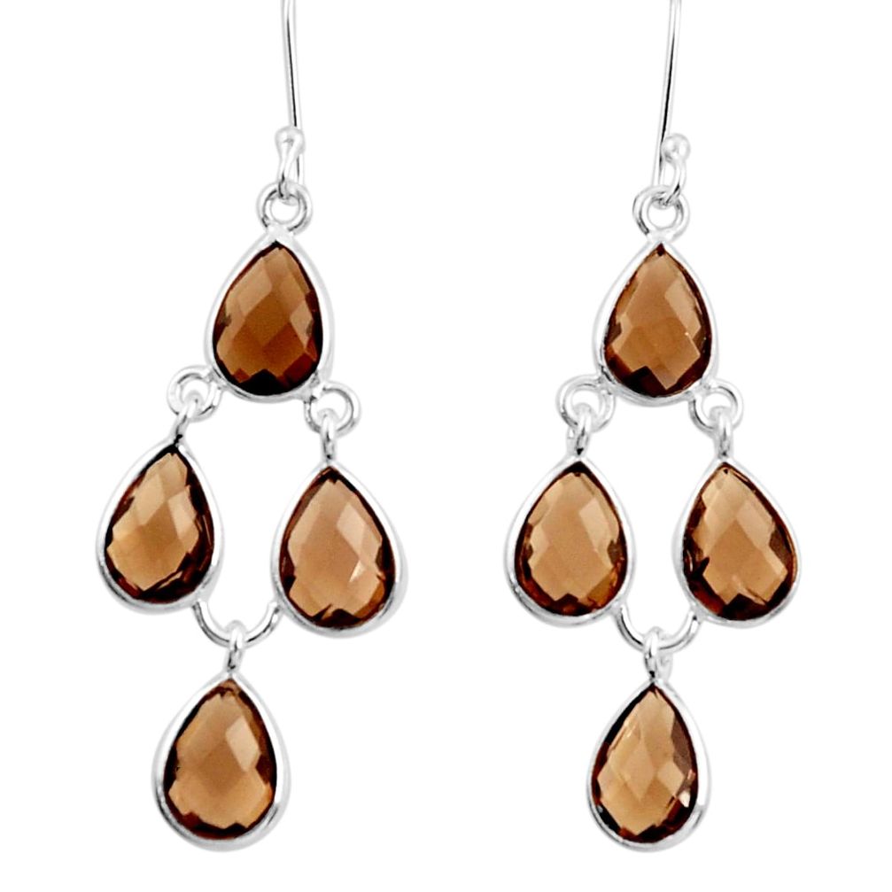 15.34cts brown smoky topaz 925 sterling silver chandelier earrings d39883
