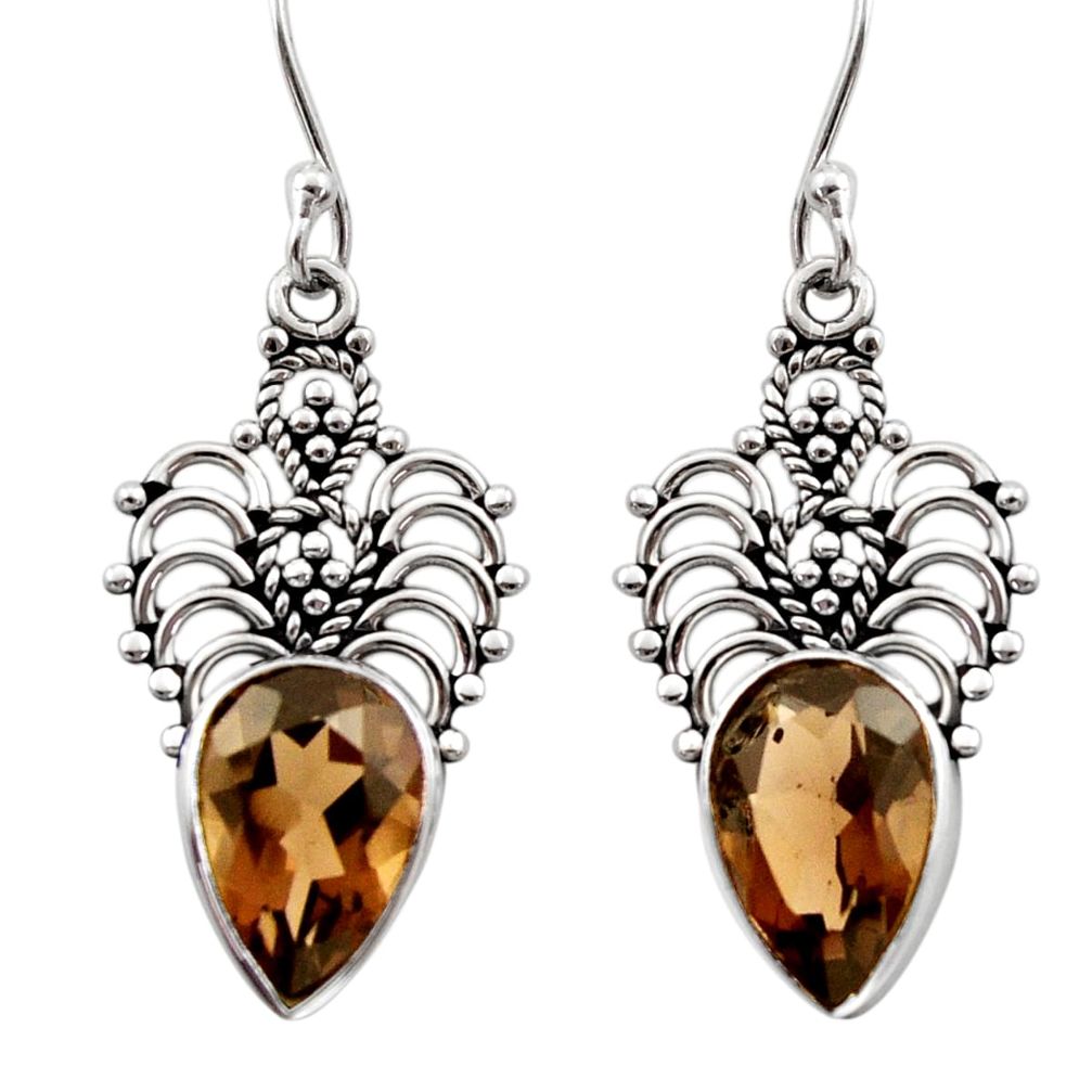 8.77cts brown smoky topaz 925 sterling silver dangle earrings jewelry d40955