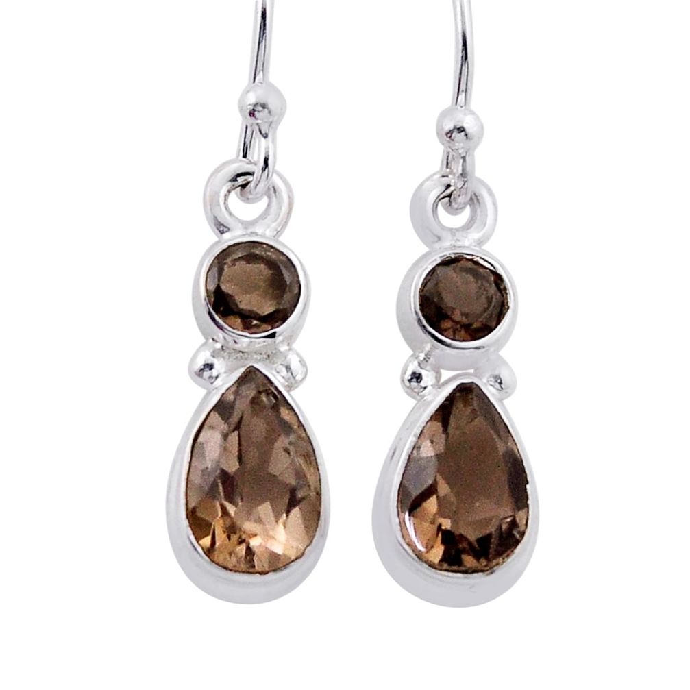 3.83cts brown smoky topaz 925 sterling silver dangle earrings jewelry n45326
