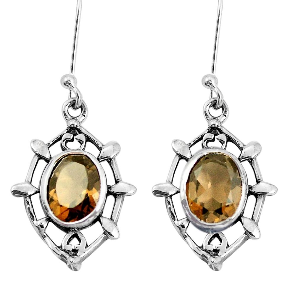 6.19cts brown smoky topaz 925 sterling silver dangle earrings jewelry p58162