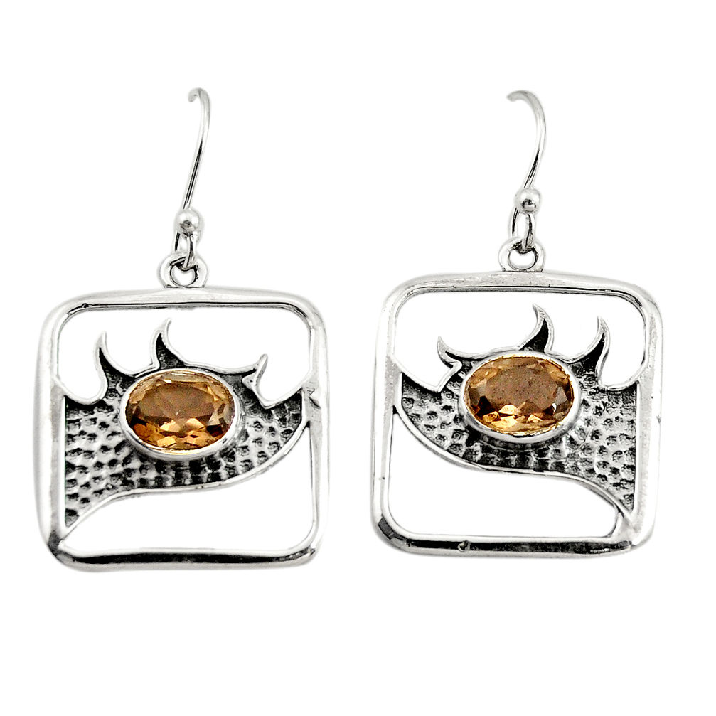 3.29cts brown smoky topaz 925 sterling silver dangle earrings jewelry r27010
