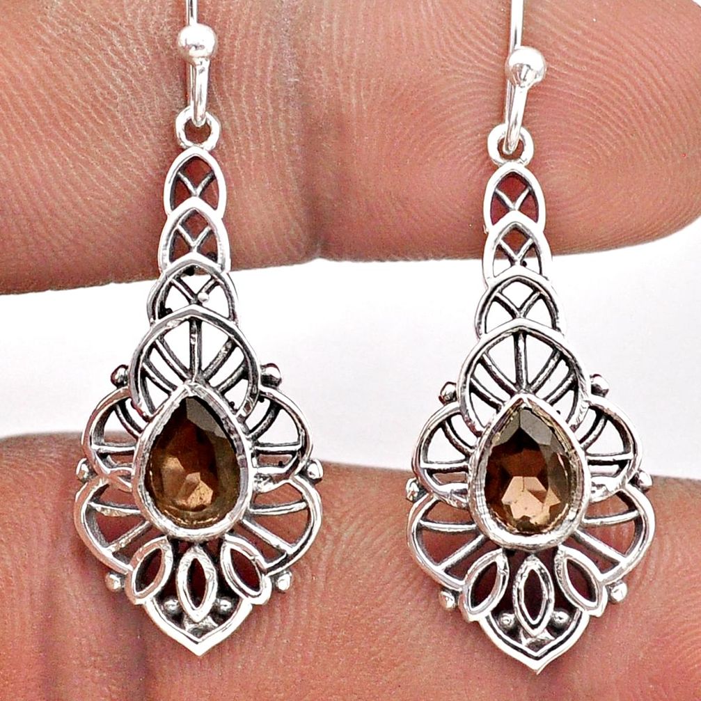 3.40cts brown smoky topaz 925 sterling silver dangle earrings jewelry t86177