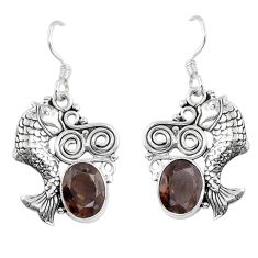 6.09cts brown smoky topaz 925 sterling silver fish earrings jewelry u86469