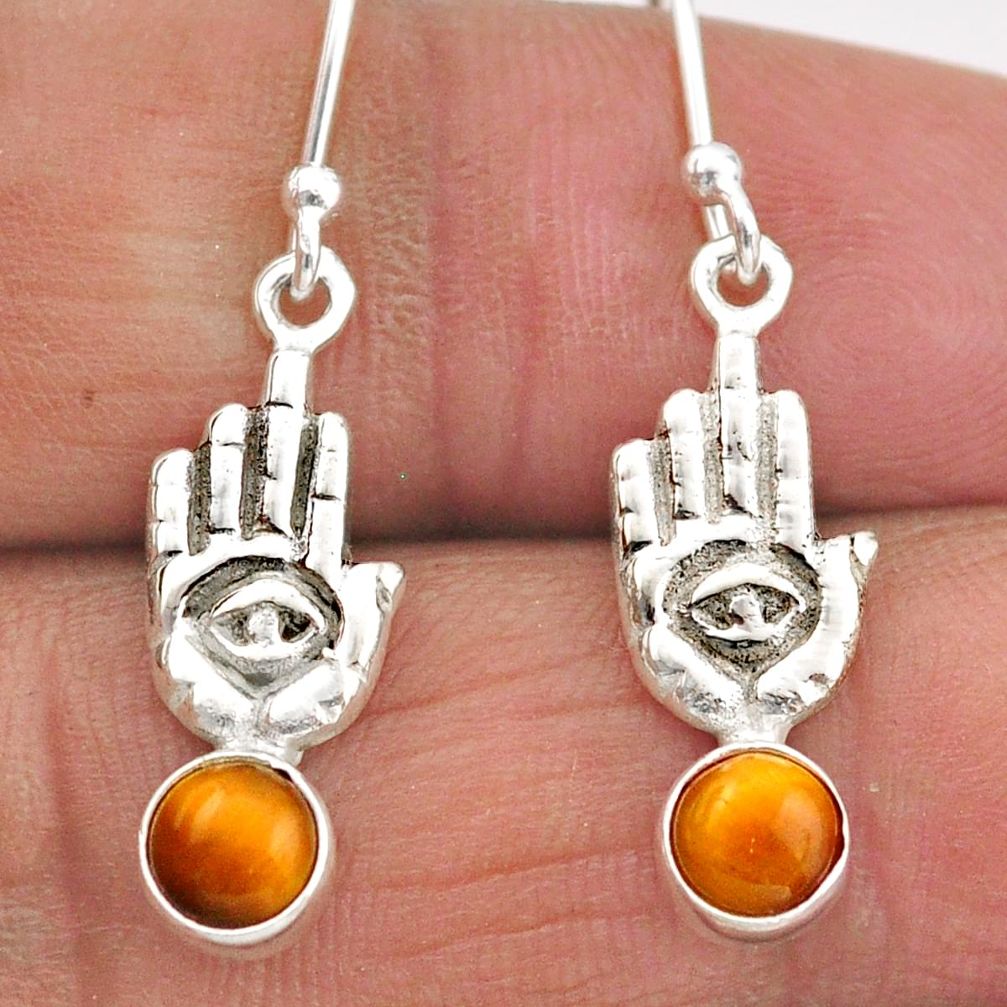 1.66cts brown smoky topaz 925 sterling silver hand of god hamsa earrings t89275