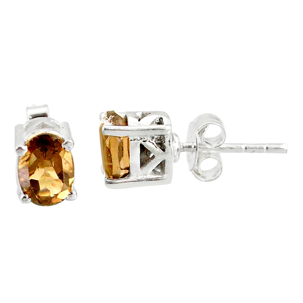 3.38cts brown smoky topaz 925 sterling silver stud earrings jewelry r87455