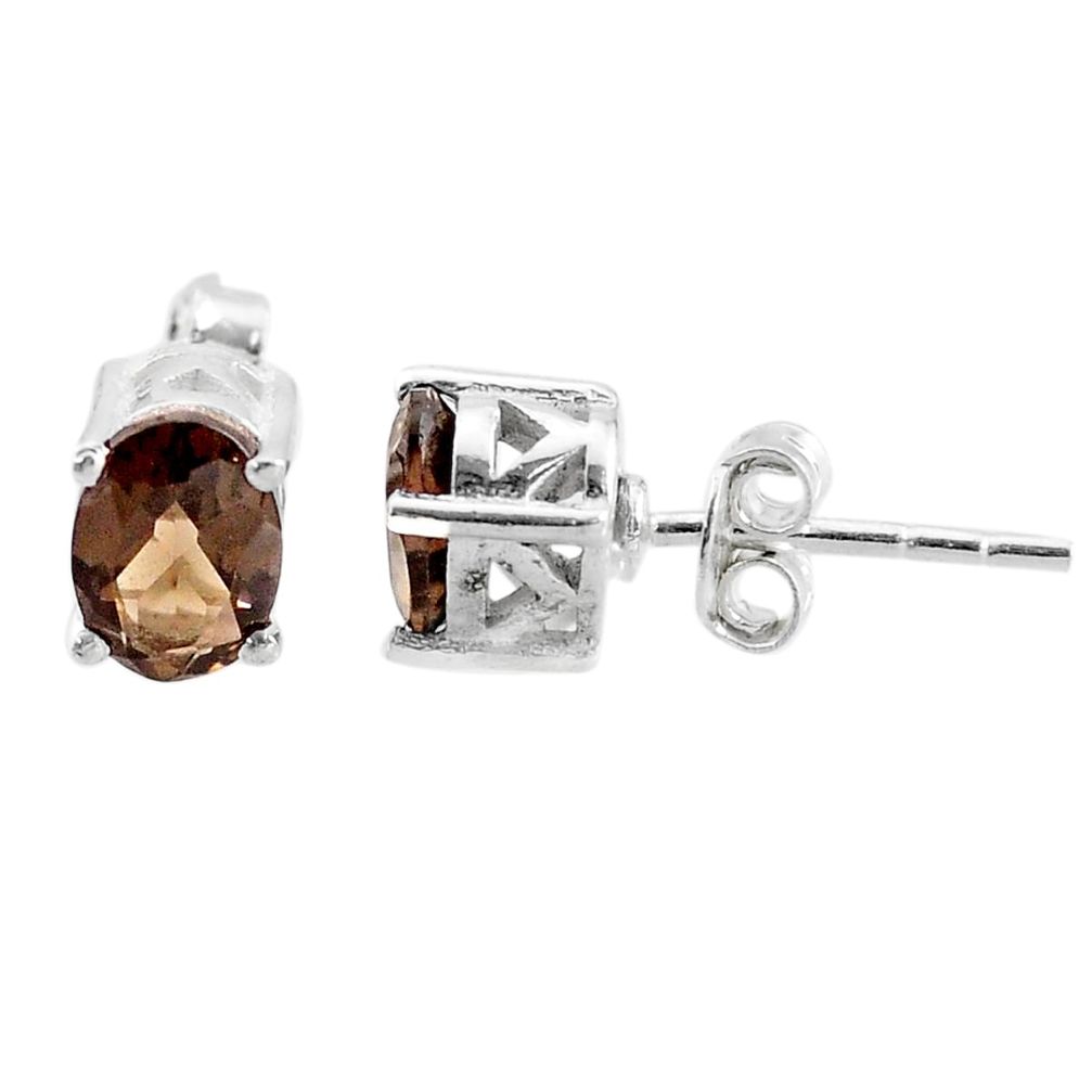 2.99cts brown smoky topaz 925 sterling silver stud earrings jewelry t16274