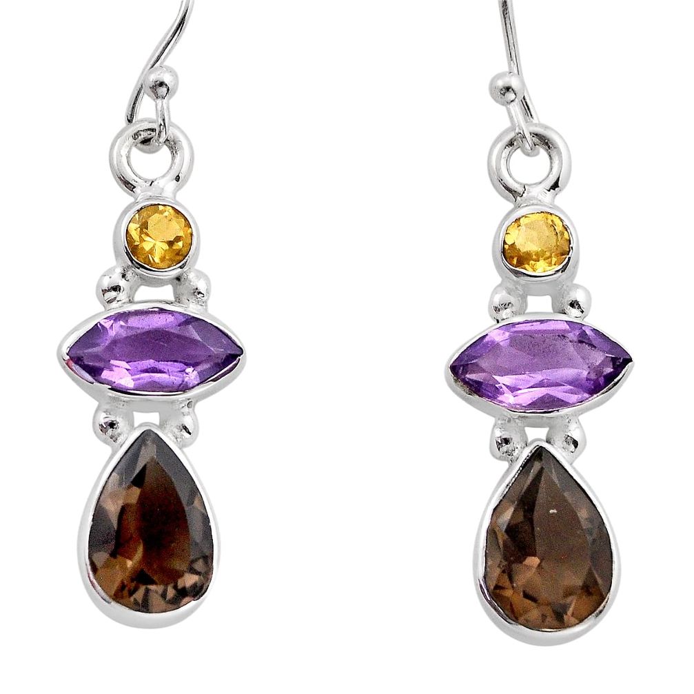 10.32cts brown smoky topaz amethyst citrine 925 silver dangle earrings y82812