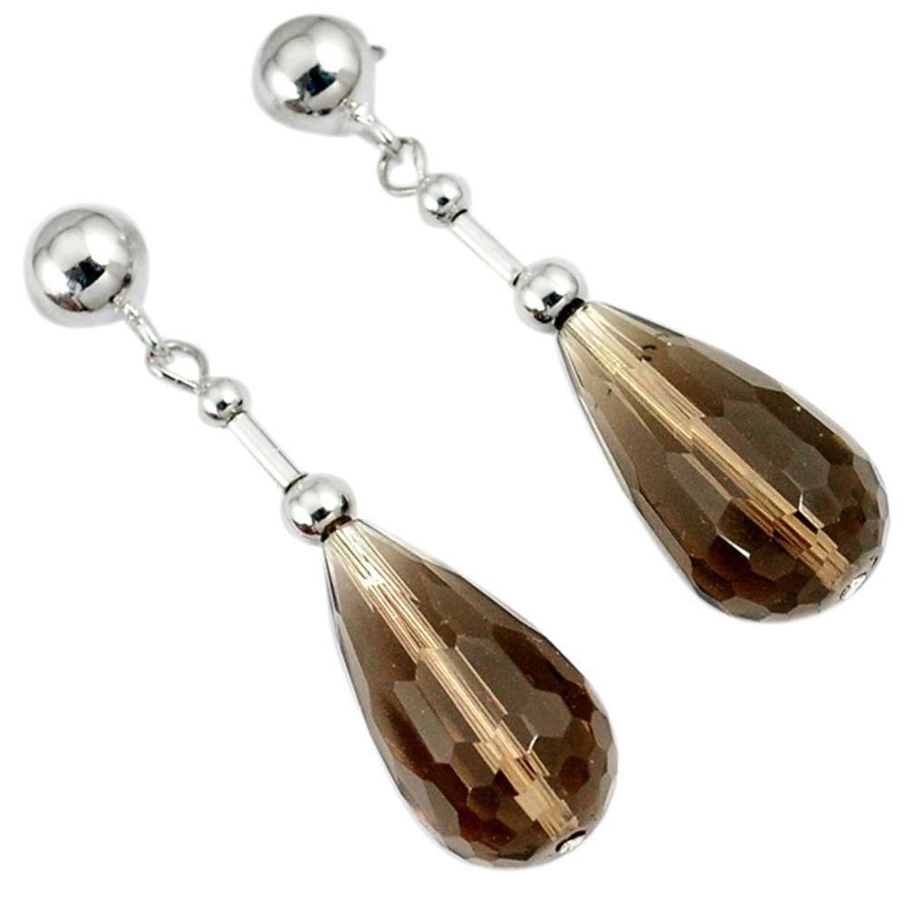 28.79cts brown smoky topaz beads sterling silver dangle earrings jewelry c21019