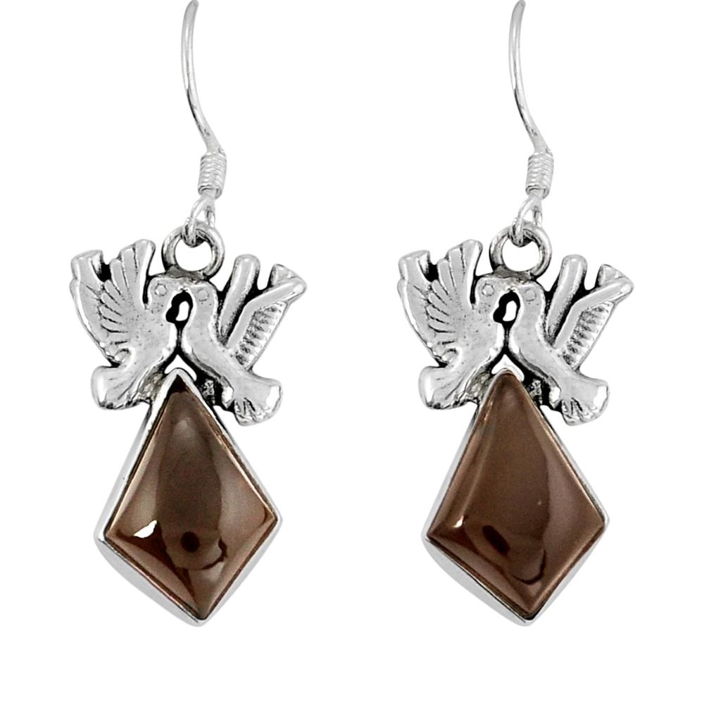 11.63cts brown smoky topaz fancy 925 sterling silver love birds earrings y24748