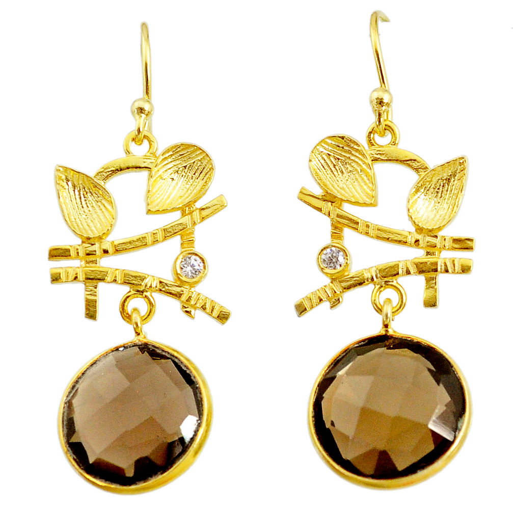 13.70cts brown smoky topaz topaz 14k gold handmade dangle earrings t11361