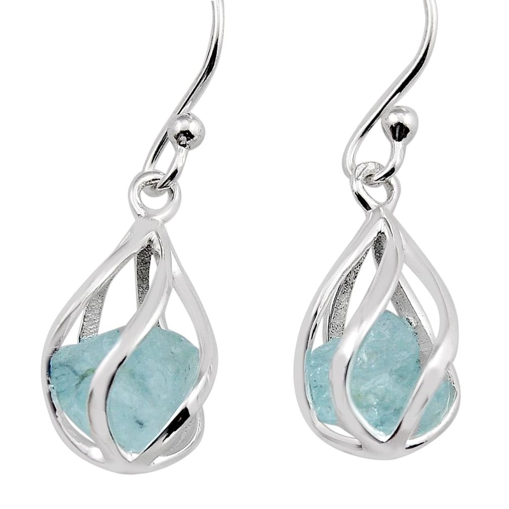 7.74cts cage natural aqua aquamarine rough 925 silver dangle earrings n3792