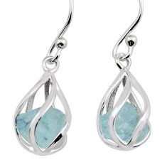 7.74cts cage natural aqua aquamarine rough 925 silver dangle earrings n3792