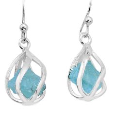 8.38cts cage natural aqua aquamarine rough 925 silver dangle earrings u79128
