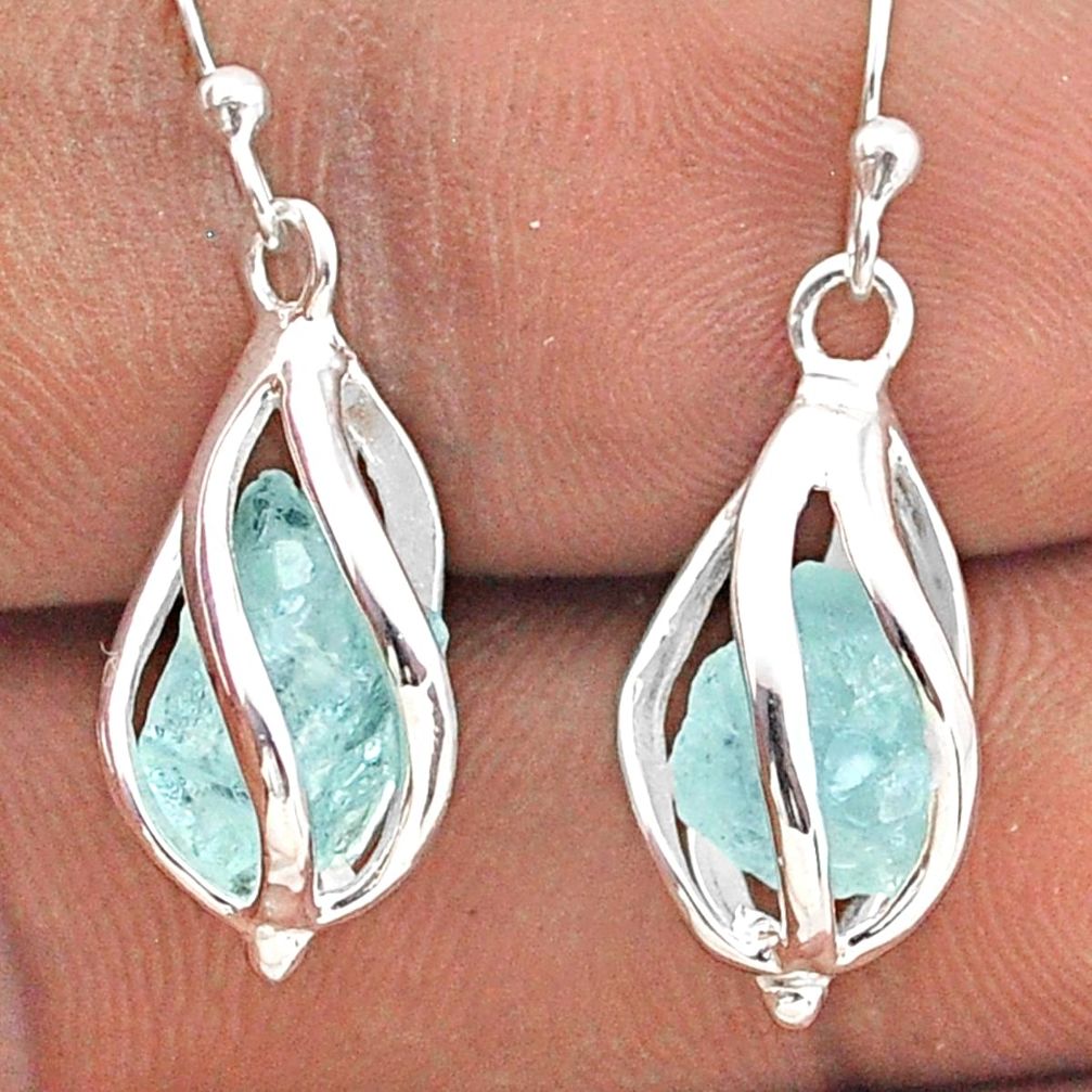 7.52cts cage natural aqua aquamarine rough 925 sterling silver dangle cage earrings t90033