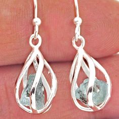 6.52cts cage natural aqua aquamarine rough fancy silver dangle earrings n4972