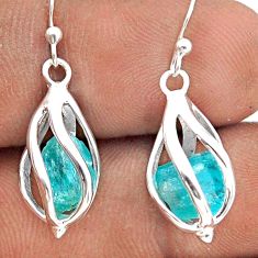 7.71cts cage natural green apatite rough 925 silver dangle earrings t90082