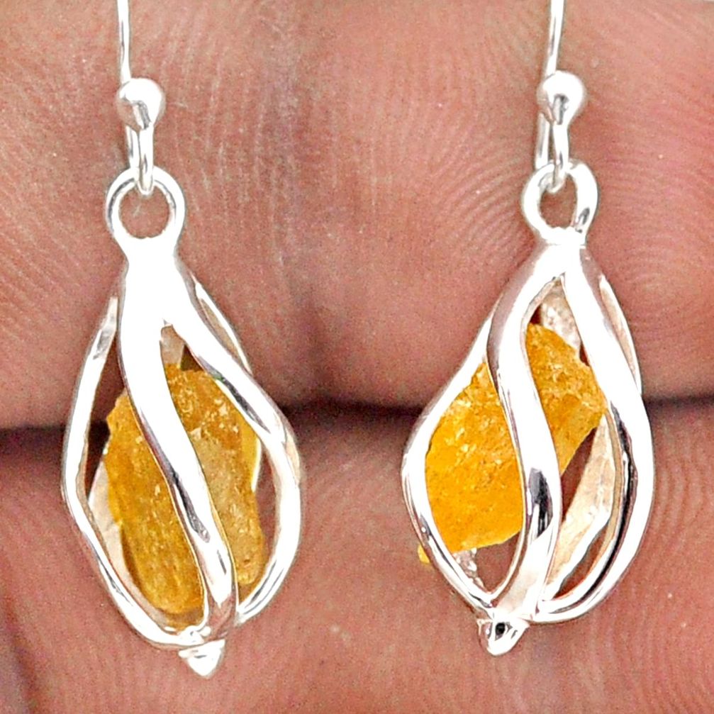 8.17cts cage natural orange tourmaline rough 925 silver  dangle cage earrings t90068