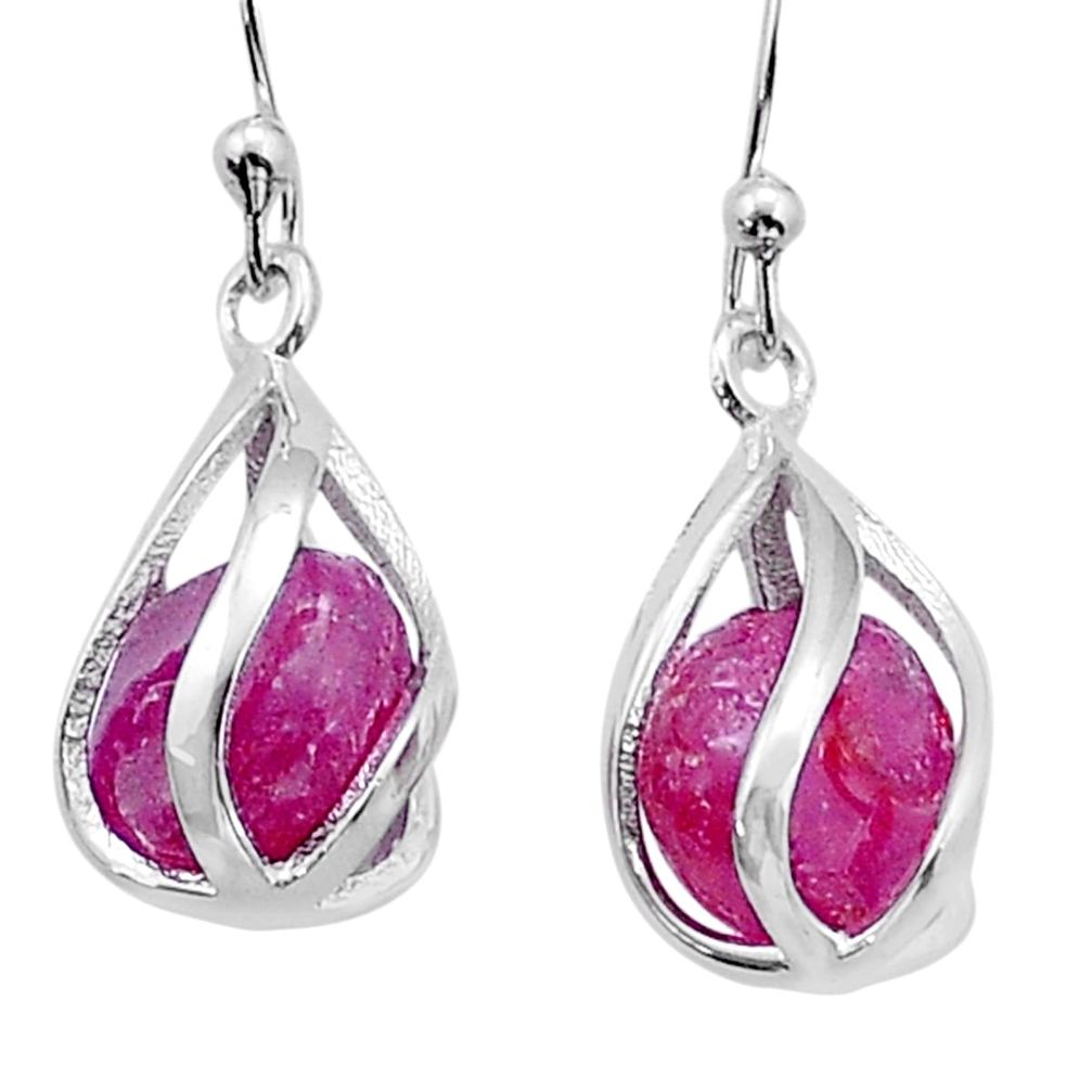 11.25cts cage natural pink ruby rough 925 silver dangle earrings jewelry u79118