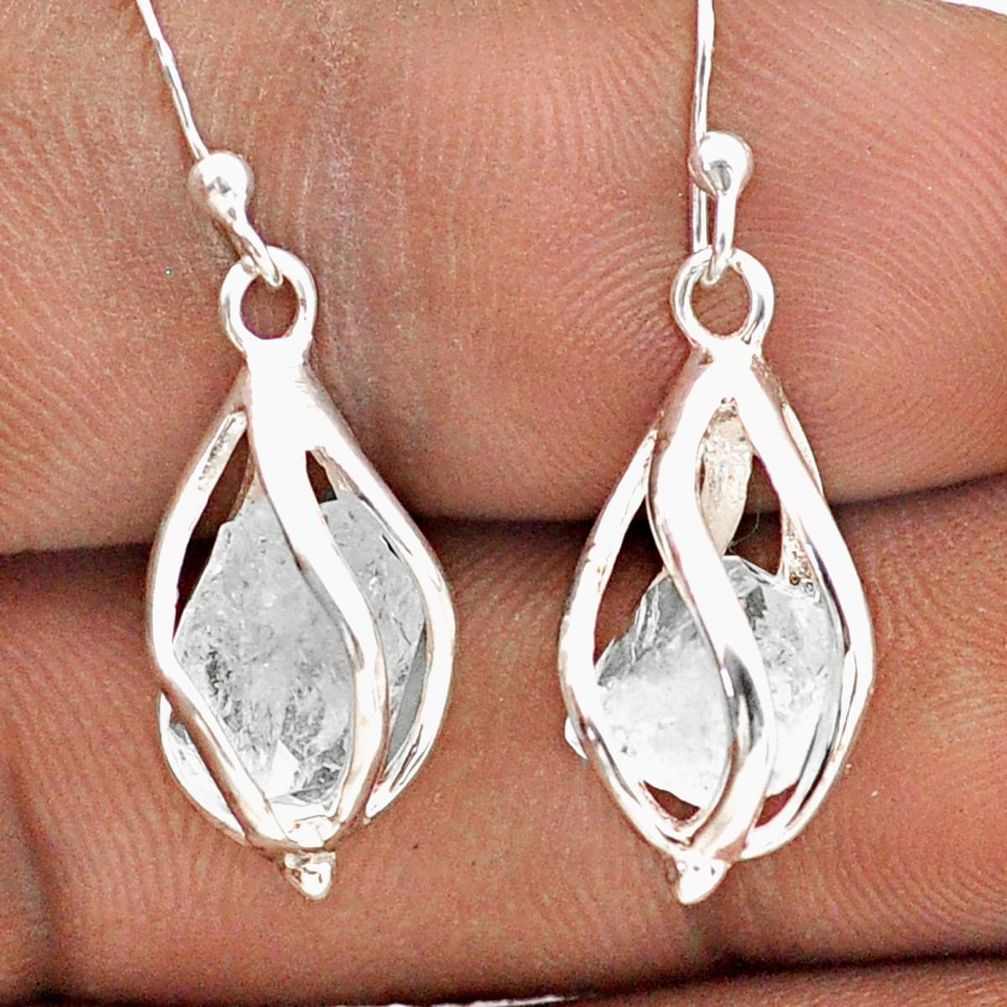 7.73cts cage natural white herkimer diamond 925 silver  dangle cage earrings t90091