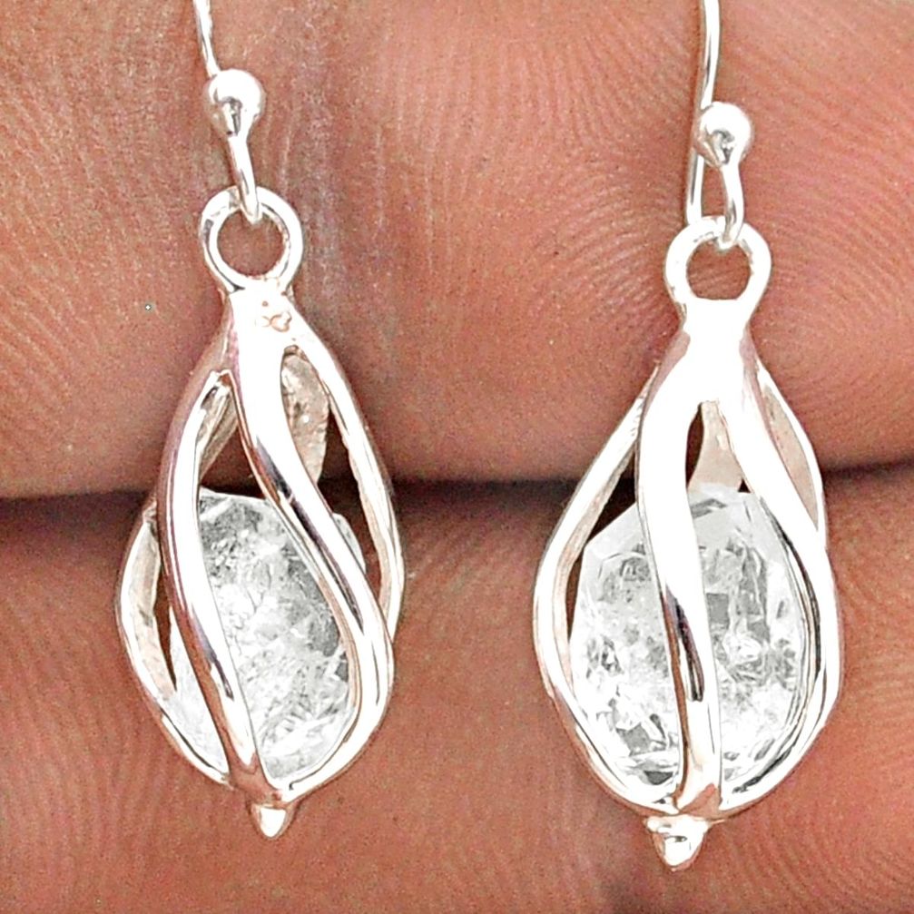 7.20cts cage natural white herkimer diamond 925 silver  dangle cage earrings t90097