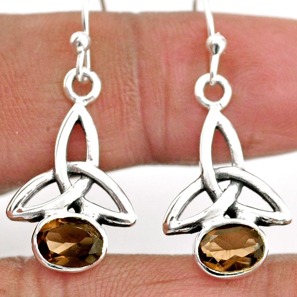 3.13cts celtic knot brown smoky topaz 925 sterling silver dangle earrings t89712