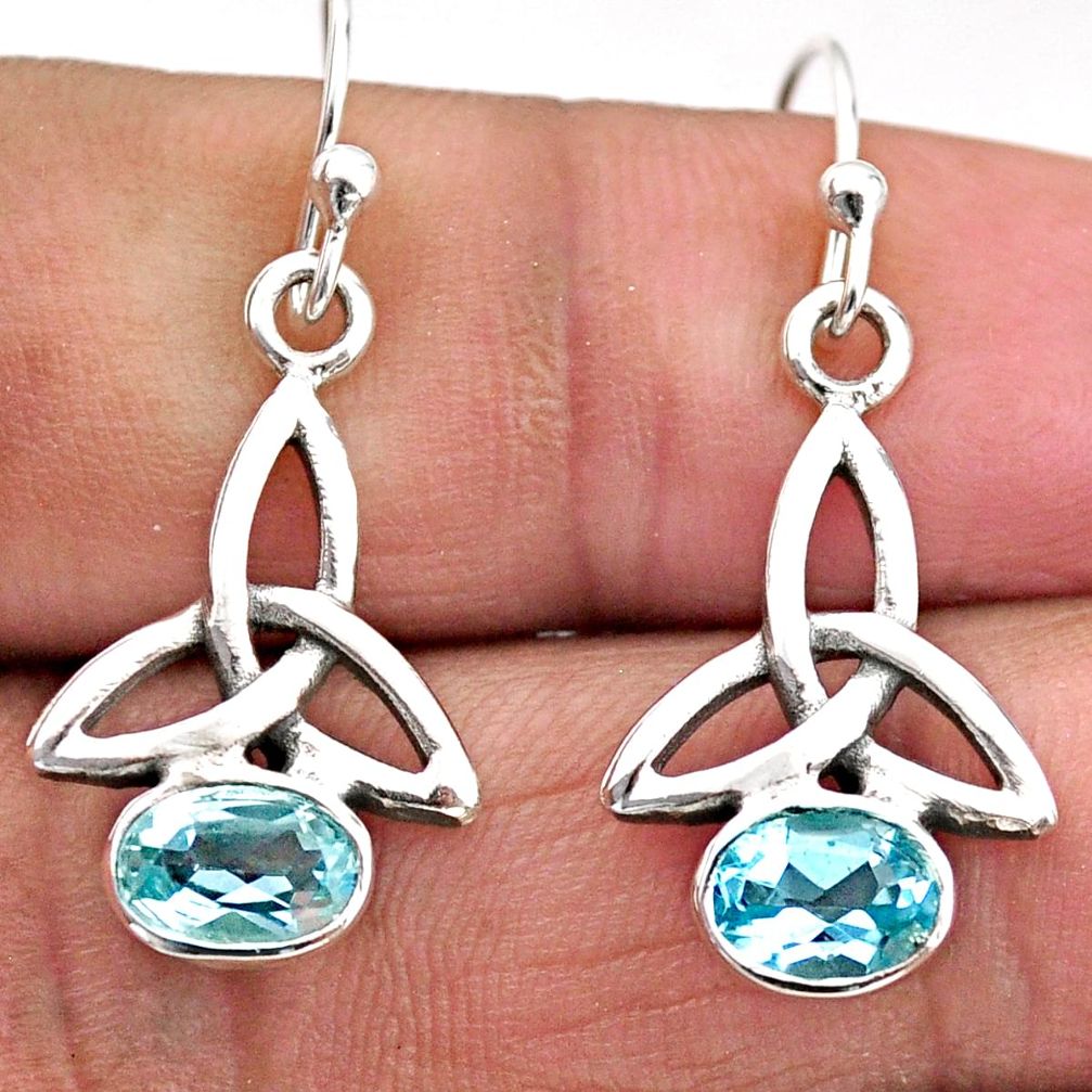 3.13cts celtic knot natural blue topaz 925 sterling silver earrings t89772