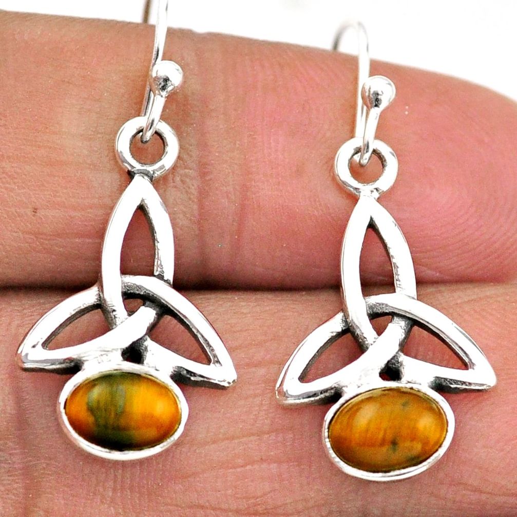 3.44cts celtic knot natural brown tiger's eye 925 silver dangle earrings t89702